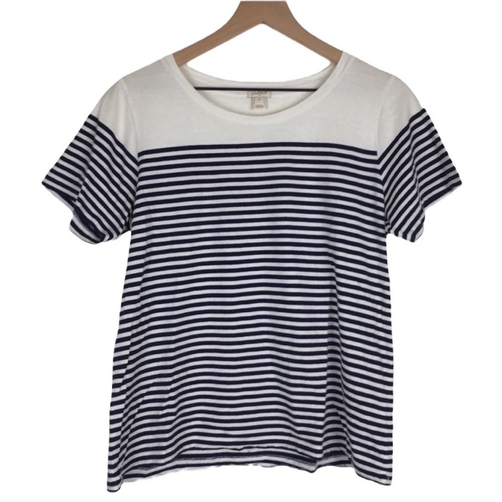 J CREW Factory T Shirt Top Short Sleeve Stripe Navy Classic Minimalist Medium